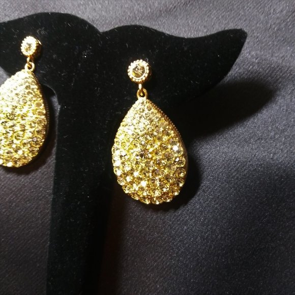 Yellow Crystal Tear Drop Dangling Earrings - Picture 8 of 11